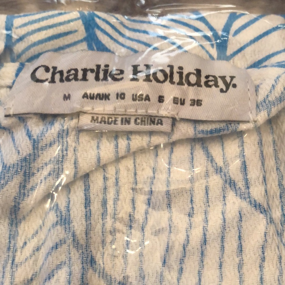 Charlie Holiday The Coco Cover Up Hooded Tropical Banana Leaf Blue Medium - Picture 7 of 14